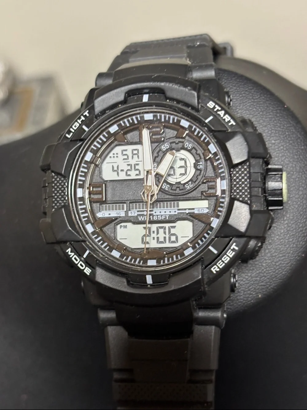 Black Resin Sport Watch with Stainless Steel Caseback Working Lights Up